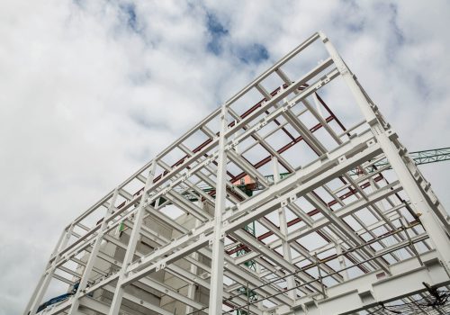 Low angle view of scafolding on building at construction site